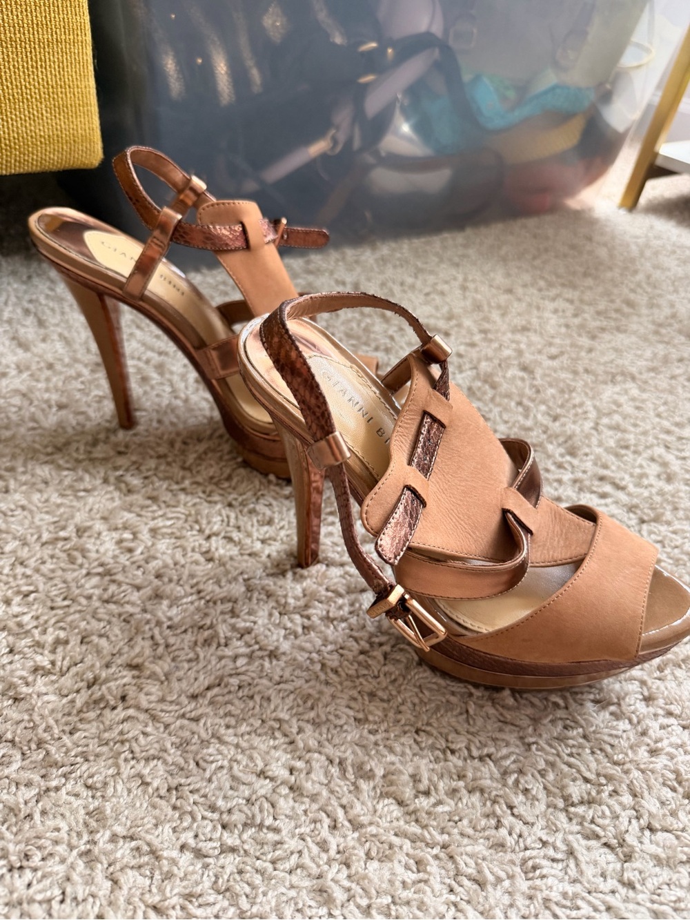 Women's Tan High Heel Platform Sandals - Designer Style